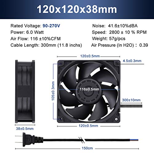 Wathai Ec Industrial Case Fan 120Mm X 38Mm Ball Bearing Ac 110V 115V 120V 220V 240V Brushless Cooling Fan #TOP1