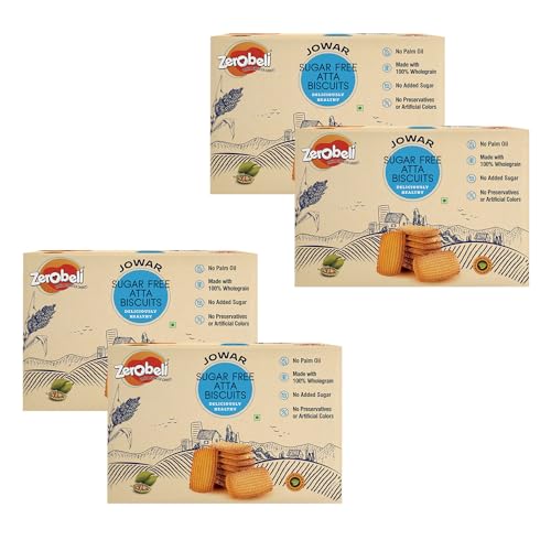 Image of Zerobeli Sugar Free Jowar Atta Biscuits 325g (Pack of 4) | Healthy High Fiber Snack| Wholesome, Delicious, and Guilt-Free | Perfect Blend of Nutrition and Flavor