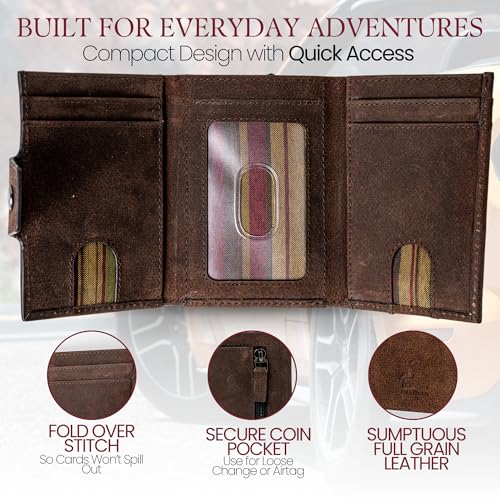BULL GUARD Trifold RFID Blocking Front Pocket Wallet for Men, Secure Card Slots & Coin Pocket, Durable Full Grain Leather Craftmanship in Crazy Horse2