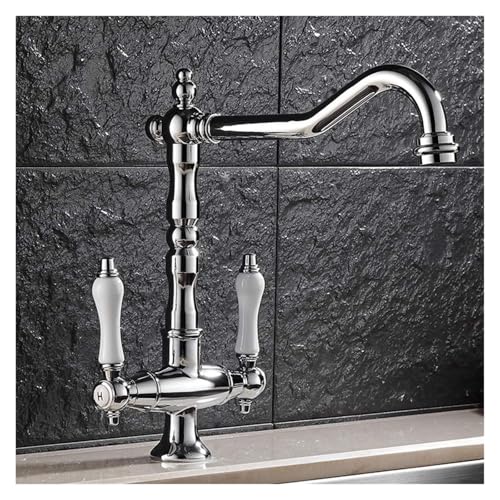 Mélangeur salle de bain pivotant à double commande avec tête grue eau chaude froide