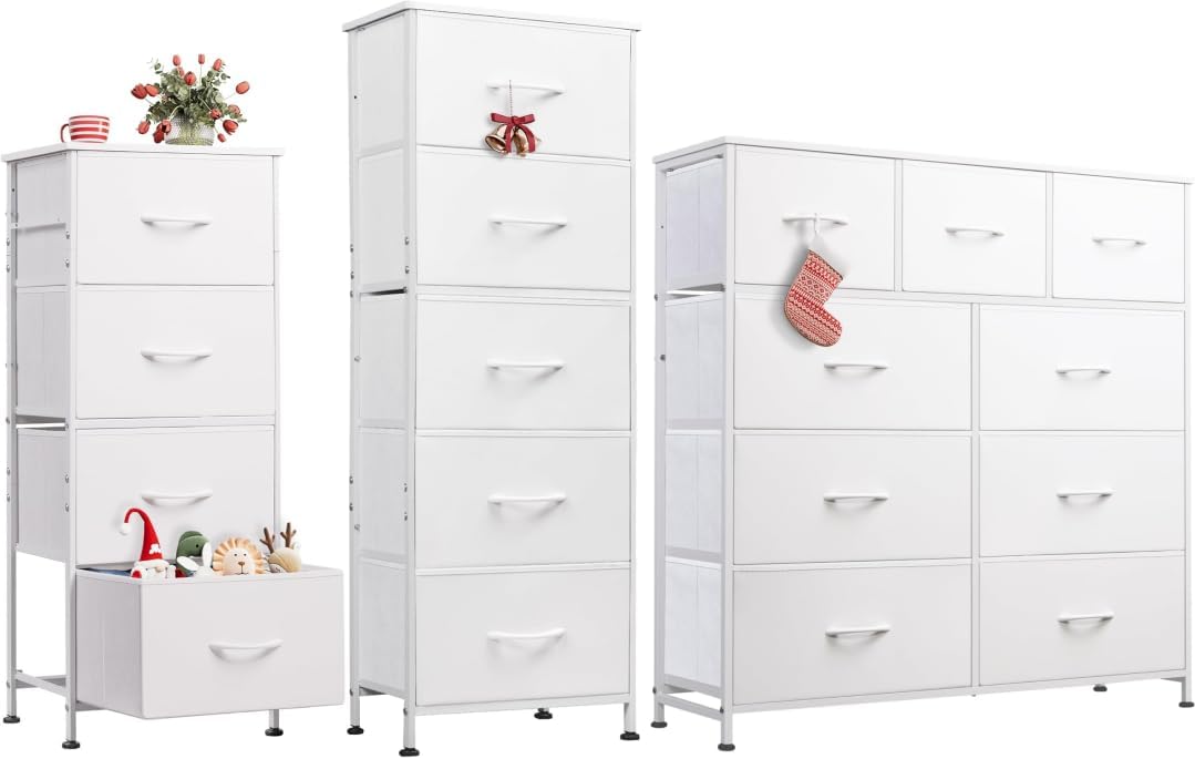WLIVE 4 Drawer Dresser, 5 Drawer and 9 Drawer Dresser Set, Dresser for Bedroom, Closet, Hallway, Storage Dresser Organizer Unit, Dressers & Chests of Drawers, White