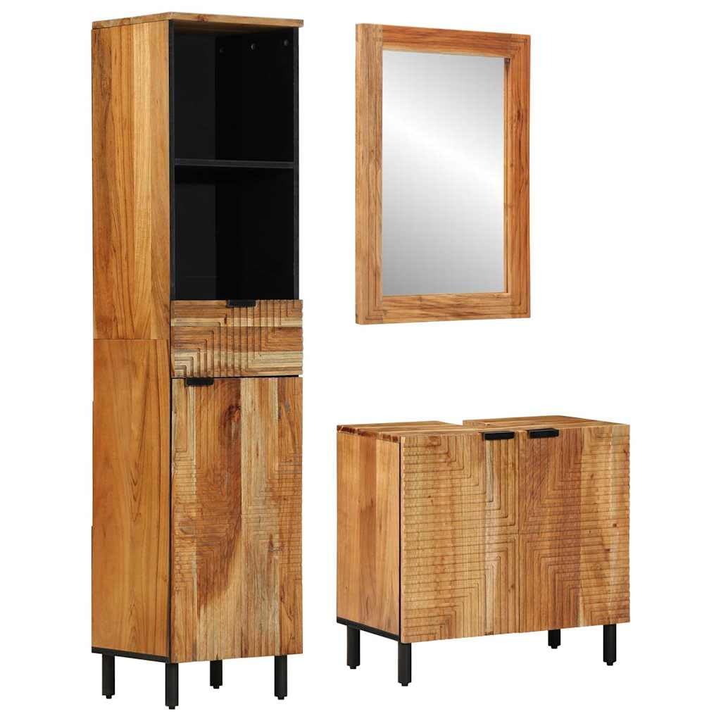 Juego de muebles de baño, 3 piezas, madera de acacia, armario de