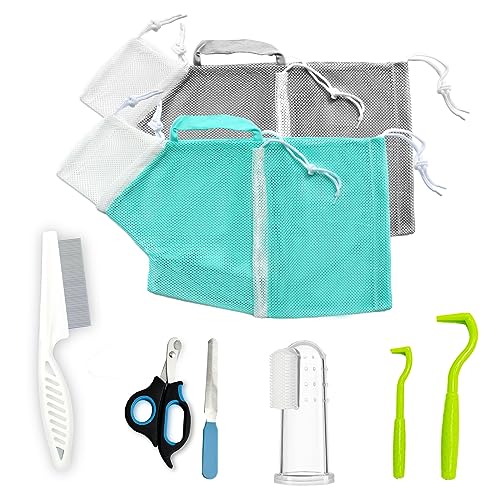 Image of Adjustable Multifunctional Anti-Bite Cat Shower Bag, Mesh Cat Bathing Bag Set, Grey and Green, Care Tools Included