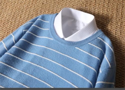 Men's Wool Soft Sweater Crew Neck Stripe Loose Long Sleeve Pullover2