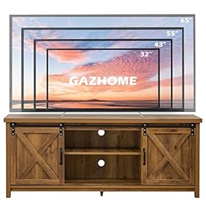GAZHOME Modern Farmhouse TV Stand with Sliding Barn Doors, Media Entertainment Center Console Table for TVs up to 65”,2-Tier Large Storage Cabinets,Rustic TV Stand for Living Room Bedroom,Brown GAZHOME Modern Farmhouse TV Stand with Sliding Barn Doors Media Entertainment Center Console Table for TVs up to 652 Tier Large Storage CabinetsRustic TV Stand for Living Room BedroomBrown