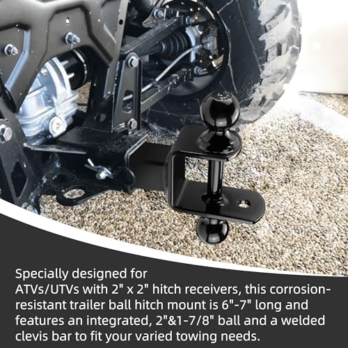puxyblue ATV/UTV Dual Ball Trailer Hitch Receiver Hitch Towing Ball Mounts 5000 LBS GTW-Multi Hitch, 2 Inch & 1-7/8 Inch Ball, Fits 2-inch Receiver, 1-inch Rise, 3-in-1 ATV/UTV Multi-Hitch with Pin