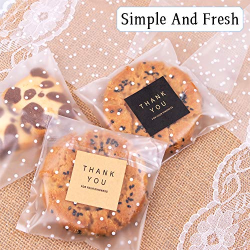 Self Adhesive Cookie Bags Cellophane Bags Treat Bags with Thank You Labels for Gift Giving Bakery, Candy, Cookie, Chocolate, Thank You Cookie Bags for Gift Giving with Stickers 100 Pcs
