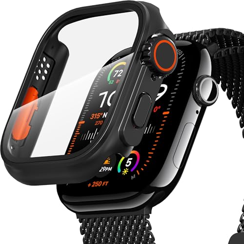 Diruite Cover per Apple Watch Series 11/10 46mm Pellicola Protettiva Aspetto Creativo HD Vetro Temperato PC Rigido Case Protezione Ultrasottil Custodia,Nero(HD),46mm
