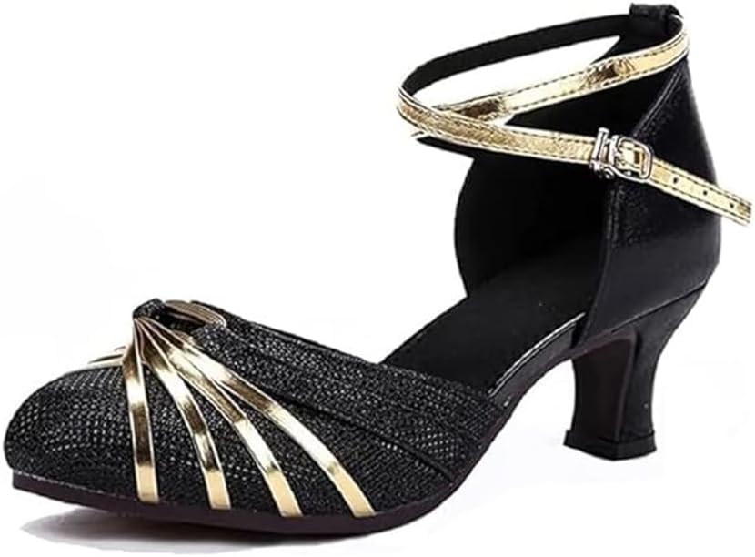 BININBOX Women's Shoes with Closed Toe Dancing Shoes,Fashion Sequins Widen High Heels Latins Dance Shoes Ballroom Shoes Non Slip Rubber Sandals