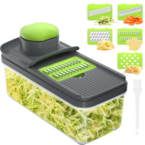 5 in 1 Mandoline Gemüsehobel Gemüsereibe - Gurkenhobel Dünne Scheiben - Reibe für Gemüse - Hobel Gemüse - Mehrzweck Gemüseschneider - Küchen...