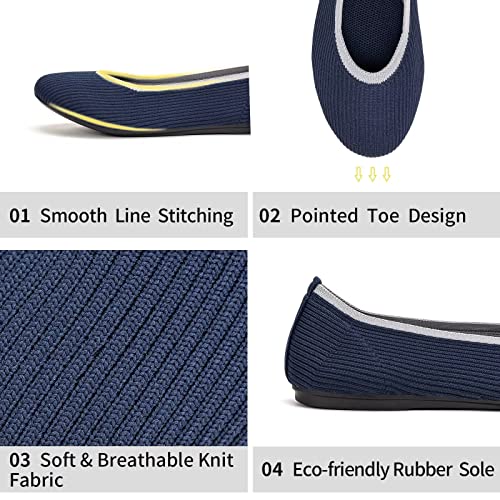 Image of Frank Mully Women's Ballet Flats Round Toe Walking Flats Slip On Work Shoes Knitted Flats Shoes for Woman Soft Lightweight