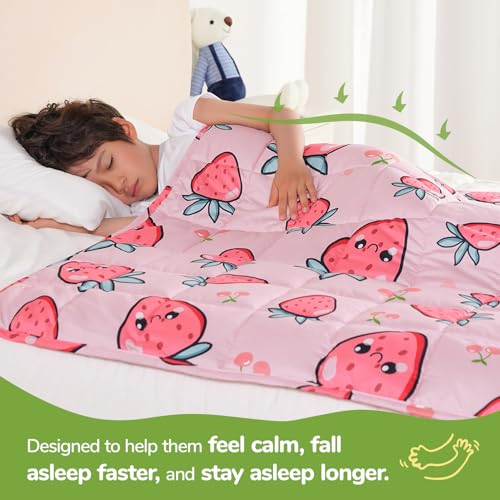 Image of Sivio Weighted Blanket 7lbs, Cooling Summer Lap Blanket for Sleep, Breathable Heavy Blankets, Washable Cute Small Throw Blankets, 41 inchx60 inch, Pink Strawberry