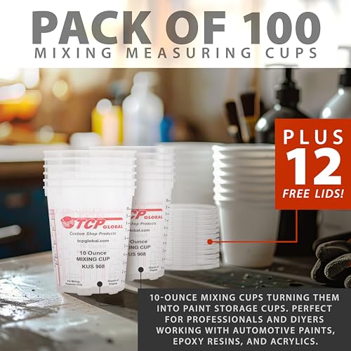 Image of Custom Shop Paint Mixing Cups, 10-Ounce, Box of 100, Plastic Measuring Cups