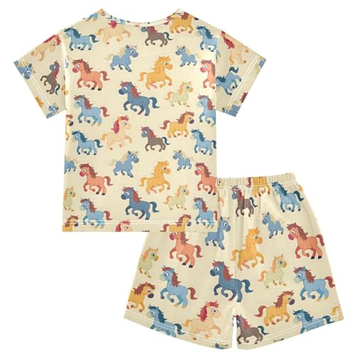 ALAZA Cartoon Horse Stylish Pajamas Short Sleeve 2 Piece Sleepwear Top and Bottom Pajama Set Unisex2