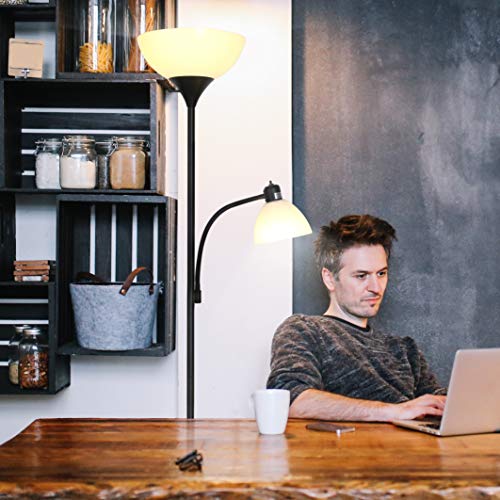 Brightech Sky Dome Plus LED Floor lamp, Torchiere Super Bright Floor Lamp with Reading Lamp for Living Rooms & Offices - Dimmable Tall Standing Lamp for Bedroom Reading - Black - Thumbnail 6