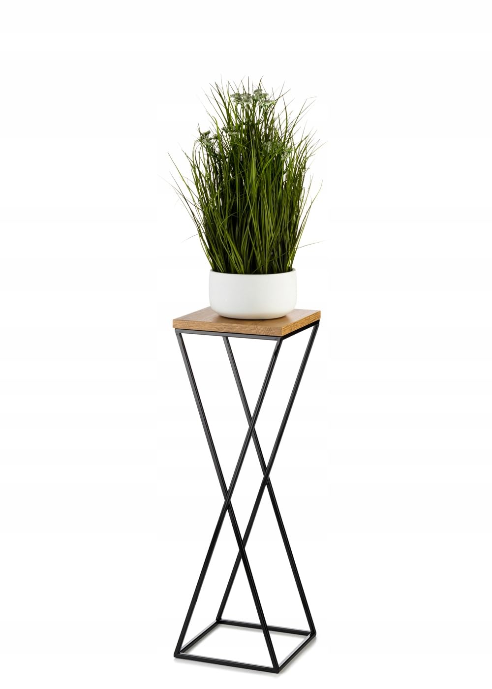 Howhomely Oak Bronze Flower Stand Metal Black 70 Cm In Loft Style - Flower Stand High Flower Stand - Black Flower Pot Stand - Flower Pot Stand Metal Flower Stand Black With Top Lancelot Oak Mdf