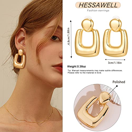 Polished Chunky Gold Dangle Clip-on Earrings for Women Geometric Hoop Clip Earrings for Birthday Jewelry4