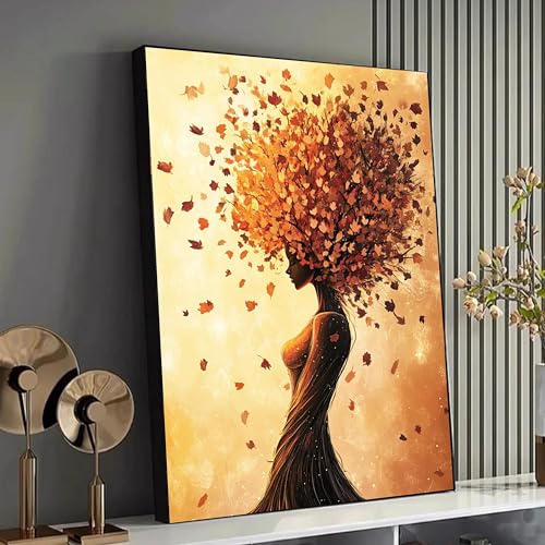 Tableau silhouette de femme automne 50x70cm - Décoration murale moderne sans cadre