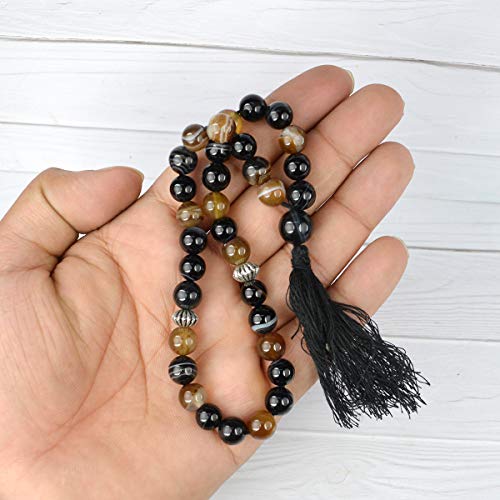 Image of Reiki Crystal Products Natural Certified Crystal Stone Sulemani Hakik Tasbeeh for Muslim Prayer 33 Beads (Color : Multi)