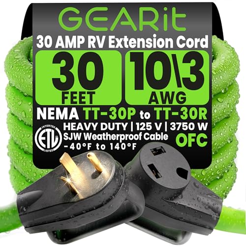 GEARit 30 Amp RV Extension Cord 30 Ft, 10/3 STW 30Amp RV Power Cord 125V 3750W NEMA TT-30P to...