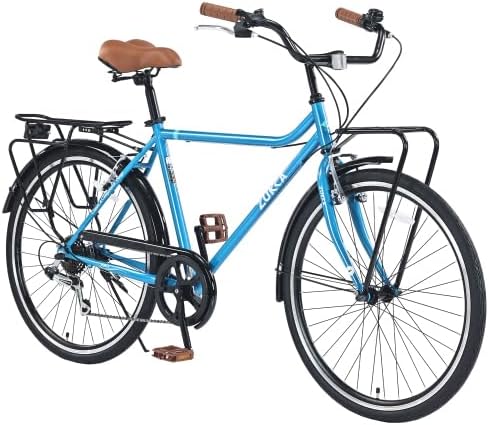 Vintage Style 26 Inch Adult Cruiser Bicycle Hybrid Bike 7 Speeds Commuter Bike for Women, Men, Seniors,Shifter and derailleur Step-Over Steel Frame,Double Cargo Rack，4 Colors