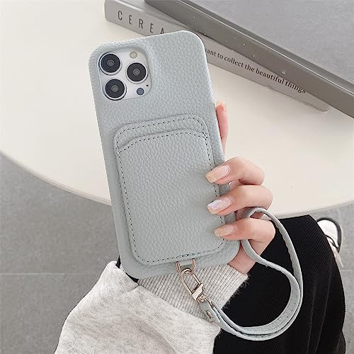 Étui en cuir litchi élégant avec dragonne pour iPhone 14 Pro et modèles antérieurs