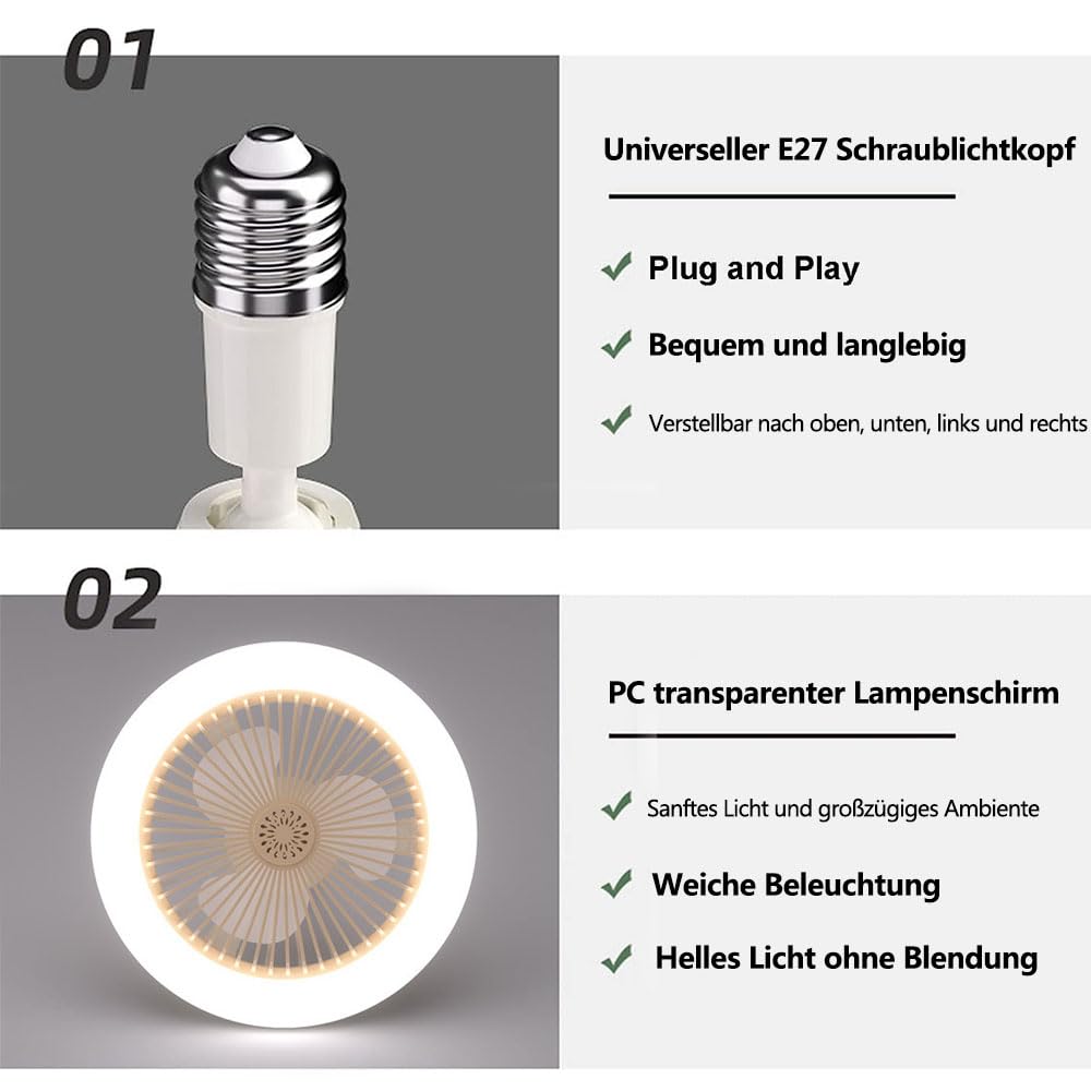 Anyingkai Bombilla Ventilador,Lampara Ventilador Techo,E27 Ventilador de Techo con Luz,Ventilador Lampara Techo,Ventiladores de Techo con Luz (Amarillo, 25cm)