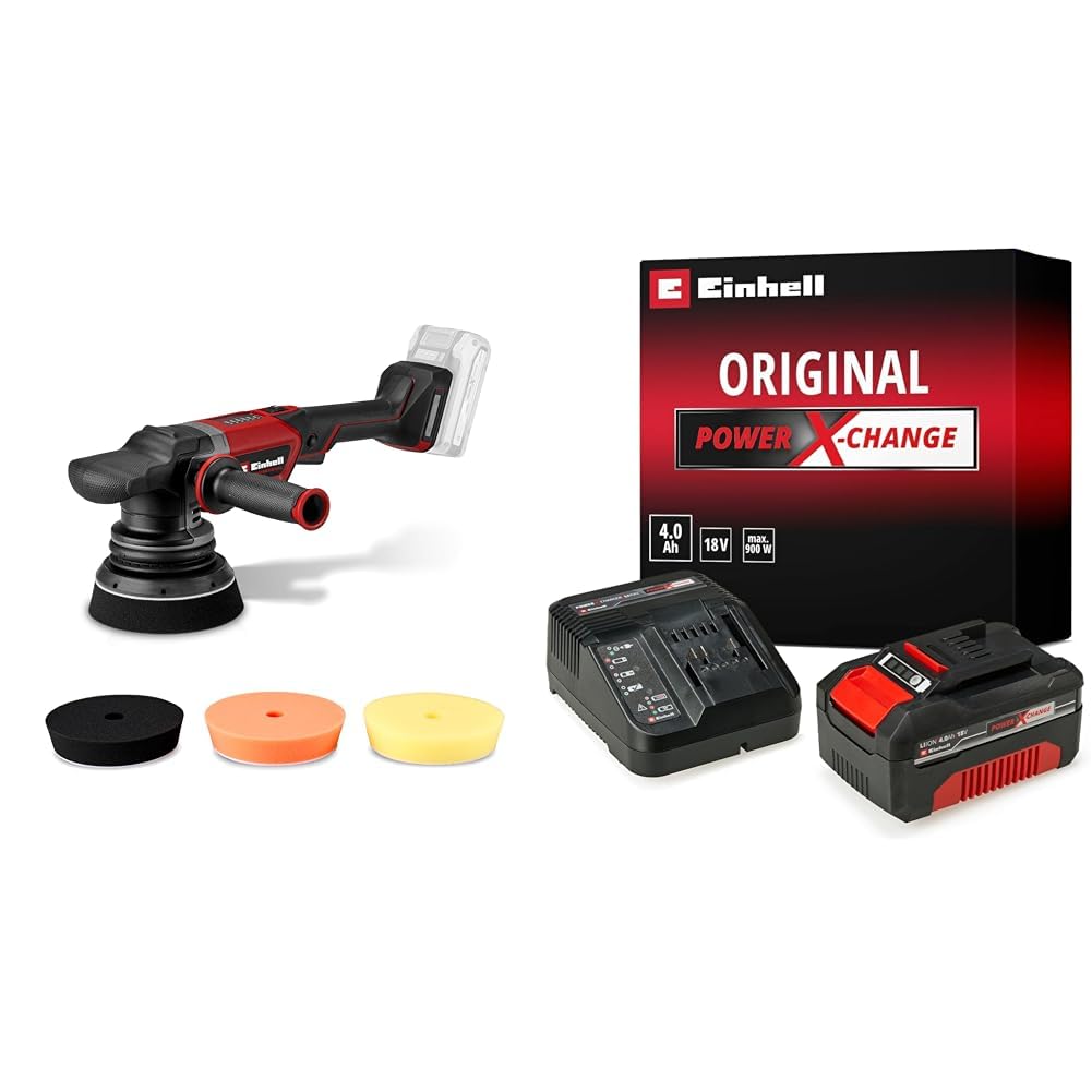 Einhell CP-EP 18/125 Li BL - Solo, Akülü Polisaj Makinesi + 18V 4,0 Ah PXC Starter Kit, Akü ve Şarj Cihazı