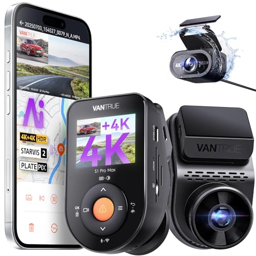 Vantrue S1 Pro Max AI Dash Cam 4K+4K w/ADAS & BSD, Dual STARVIS...