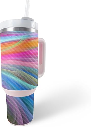 MightySkins - Skin de fibra de carbono compatible con el vaso Stanley The Quencher H2.0 FlowState de 40 onzas Rainbow Waves Acabado de fibra de