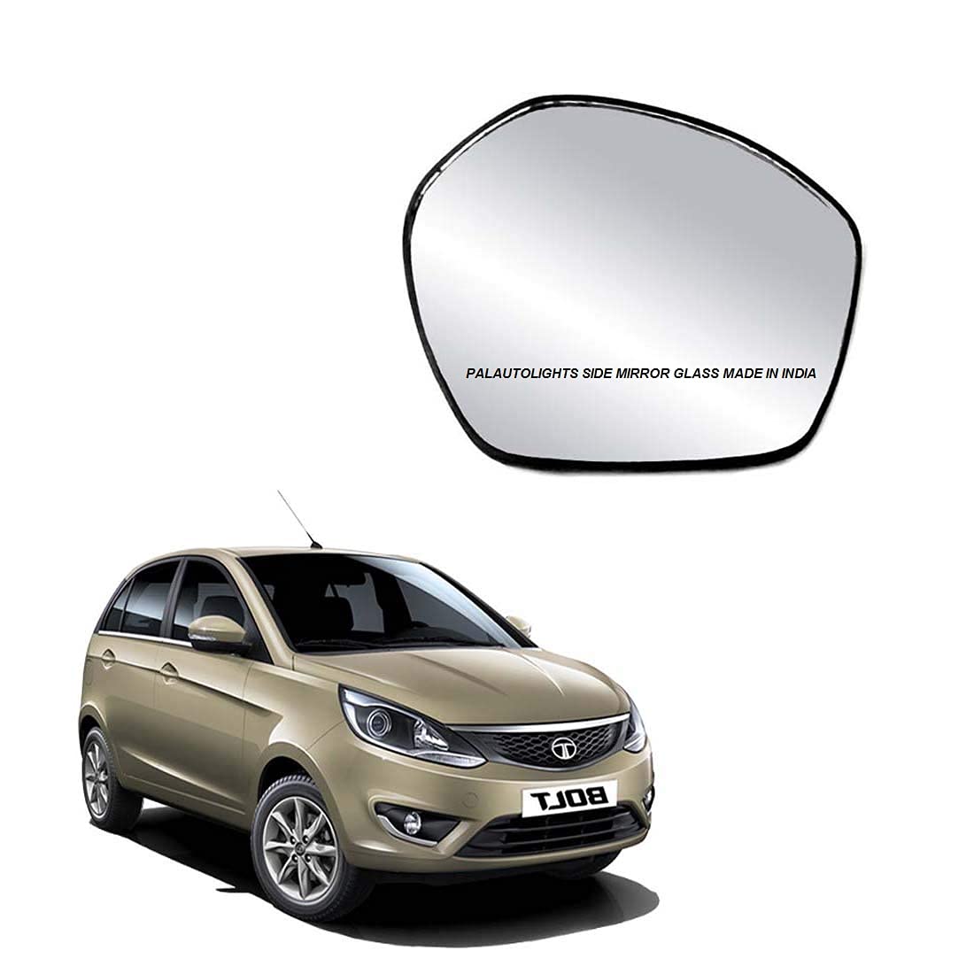 Palautolights Tata Bolt Right Side Mirror Convex Curved Glass/Side Glass- Right Side/Driver Side
