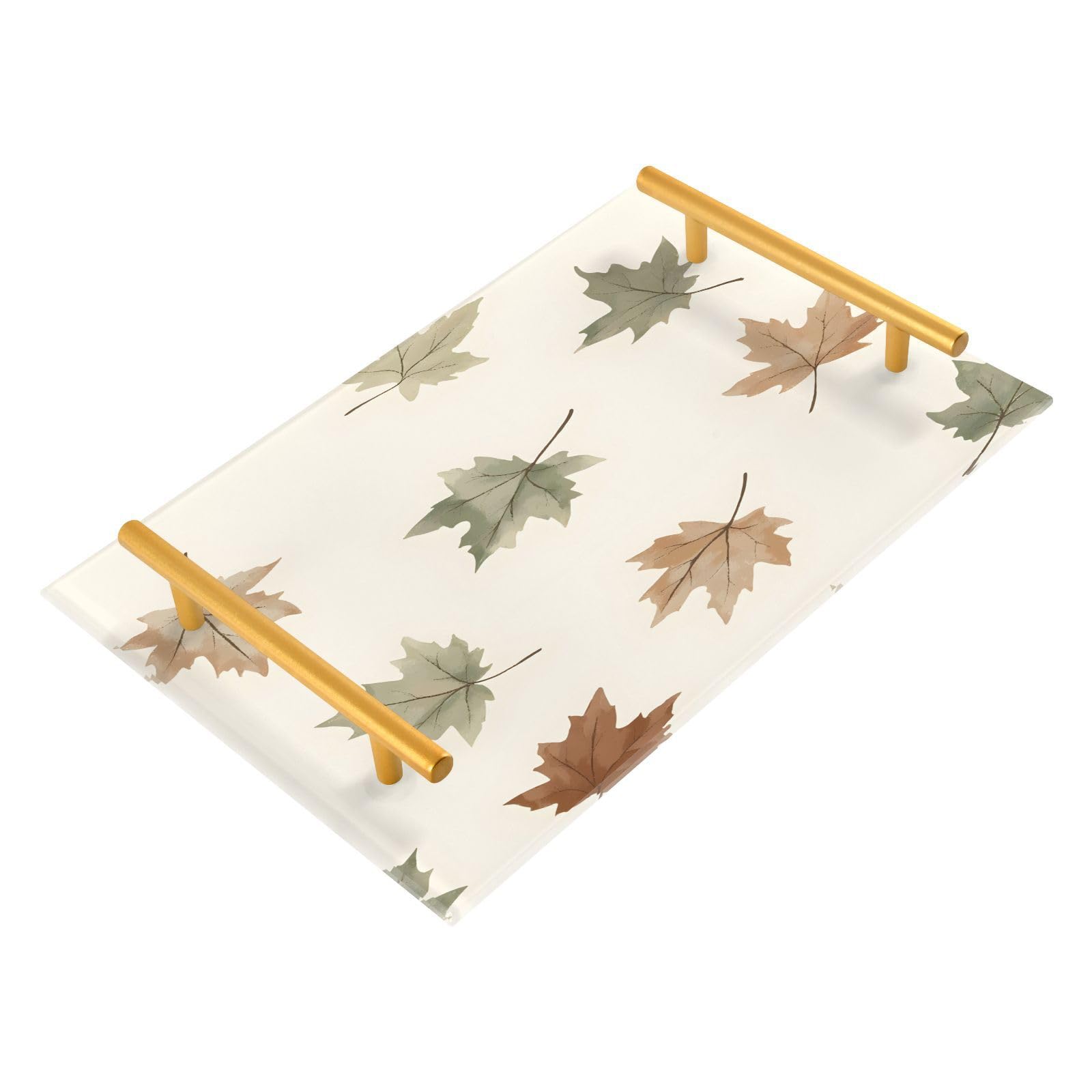 Wassud Bathroom Vanity Tray with Handles Maple Leaf Acrylic Jewelry Perfume Organizer for Bathroom Kitchen Counter 11.81