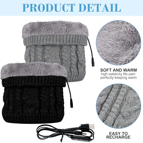 Newcotte Winter Heated Scarf Rechargeable USB Soft Warm Electric Scarf Washable Cordless Electric Heating Neck Warmer for Men Women Pain Relief Gift, Black, Gray4