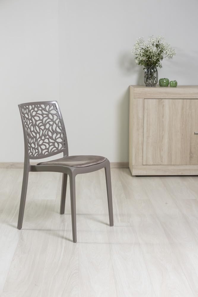 SIEDITI FUORI E DENTRO Sedie in polipropilene con fibra di vetro con cuscino di seduta, impilabili per interno, cucina o sala da pranzo, design moderno - Anna Soft (6, Tortora/Tortora)