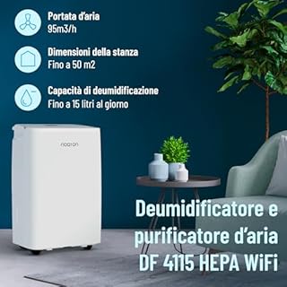 Noaton® DF 4115 WiFi HEPA Deumidificatore Casa Muffa, WiFi App, 15L/24H, con Purificatore d'Aria, 5 Modalità, Display Digitale, Silenzioso, 24 Ore Timer, Drenaggio continuo, per 50m2, 3 anni di garanz