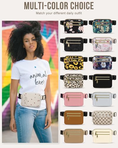 Image of Fanny Packs for Women 4 Zip Pocket Crossbody Belt Bag Waist Bags | Waterproof,Fashion Waist Pack,Crossbody Bags for Women,with Adjustable Strap,for Workout,Running,Traveling(Strawberry,L)