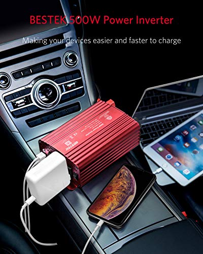 Bestek 500W Power Inverter Dc 12V To 110V Ac Converter With Alligator Battery Clamp 4.8A Dual Usb Car Charger Etl Listed #TOP6