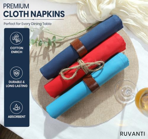 Image of Ruvanti Cloth Napkins Set of 12, Cotton Enrich 18 inchx18 inch - Multi Color