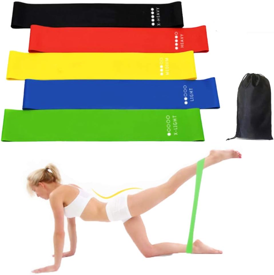 FeiLuo Resistance Bands [Set of 5], Natural Latex Fitness Loop Bands with 5 Resistance Levels, Portable Workout Stretch Bands for Yoga Pilates Home Gym, Carrying Bag Included