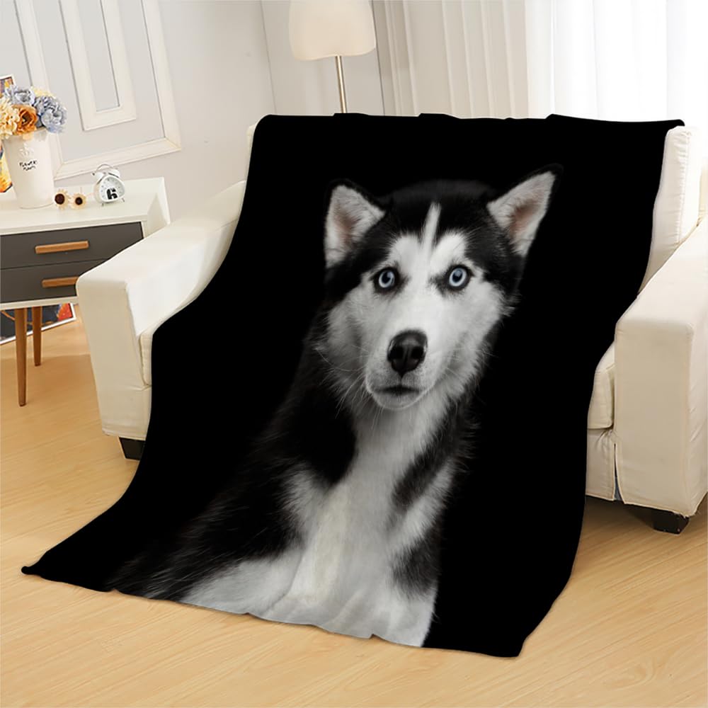 Douce Flanelle Couverture Polaire 3D Chien Husky Microfibre Fluffy Couverture de literie 2 Personne Chien Animal Compagnie Enfant Adultes Fille Garcon Sherpa Couverture de canapé 150x200cm