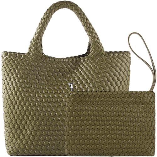 Image of JINMANXUE Unisex Fashion Woven Bag Damen-Tragetasche, Olive, 16.1 inch W x 7.1 inch D x 11 inch H