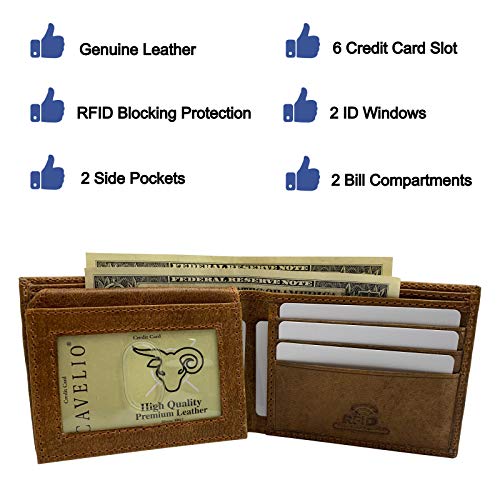 Wallet for Men RFID Blocking Leather Bifold Double ID Flap Wallet USA Series Gift Box (Tan)3