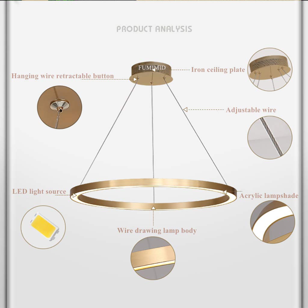 LED Pendellampe Wohnzimmerlampe Pendelleuchte Dimmbar Mit Fernbedienung Kronleuchter Moderne Esstischlampe Aluminium Runde Acryl Beleuchtung Deckenleuchte,Braun,1lap 60cm