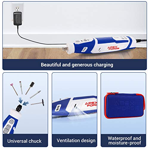 Cordless Rotary Tool, APEXFORGE 8V Power 2.0 Ah Li-ion Battery with 101 Accessories and Shield Attachment, Long Endurance Power- Perfect for Sanding, Grinding, Cutting and Engraving -M8