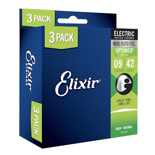 Image of Elixir Strings 16550 Guitar Strings with OPTIWEB Coating, 3 Pack, Super Light (.009-.042)