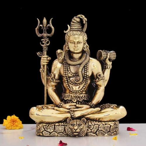 Image of Brass Lord Shiva Statue | 7 inch Shiv Padmasana Sitting Murti Hindu God Idol Figurine Perfect for Decoration Puja & Gifting Purpose Sculpture (Weight- 780gm)