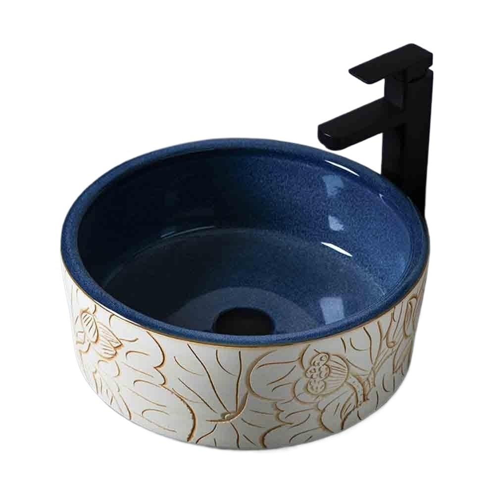 ASerZenith Vessel Vanity Sink Blue Countertop Basinoutdoor Indoor Bathroombasin For Householdwashbasin With Accessories Modern Countertop