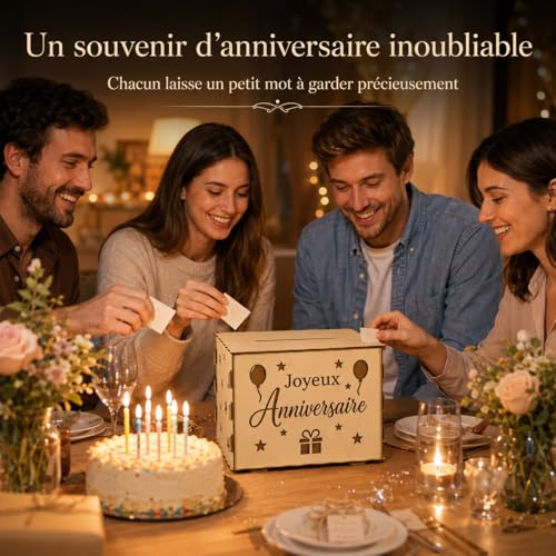 Joyeux Anniversaire, Cadeau Anniversaire Homme Et Femme, Boîte À Messages en Bois, Urne pour Fête Et Décoration De Table, Souvenir Durable pour Amis Et Famille, Rangement De Cartes – vue 7