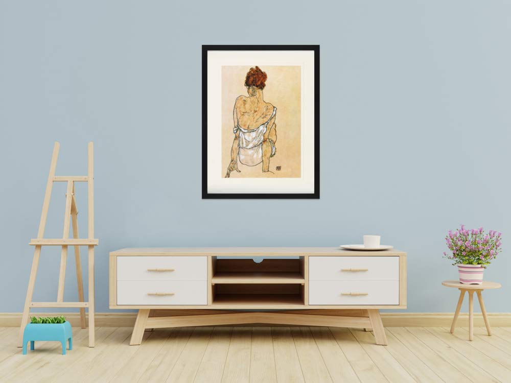 1art1 Poster Encadré Egon Schiele - La Femme De L'Artiste (Femme Assise, 1917) - Format 40x30 Cm Avec Passe-Partout