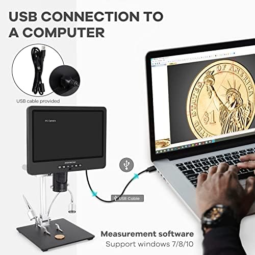Andonstar AD249S-M 10.1 Inch HDMI Digital Microscope 2000x, 3 Lens 2160P UHD Video Record, Soldering Microscope, Electronic Microscope, Coin Microscope, Biological Microscope Kit, Windows Compatible